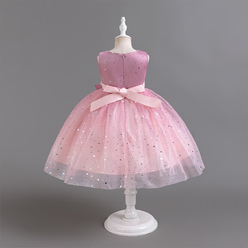 Polyester Cotton Bow Glitter Sleeveless Mid-long Dresses - image 11