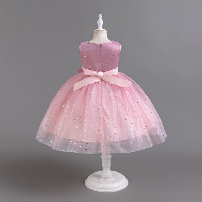 Polyester Cotton Bow Glitter Sleeveless Mid-long Dresses - image 11