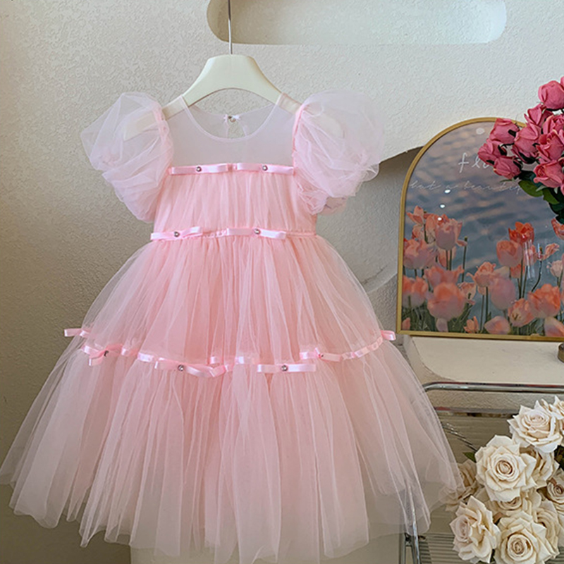 Mesh Bow Folds Short Sleeve Midi Dresses - image 4