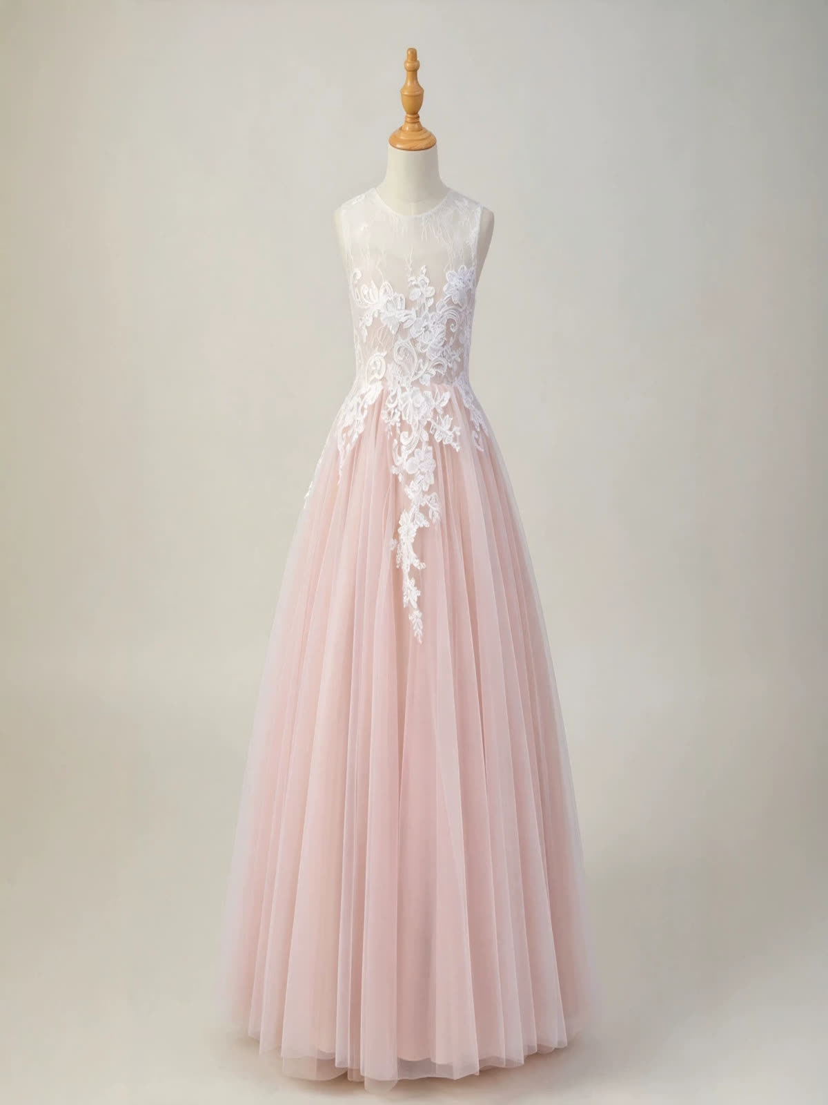 Mesh Lace Sleeveless Maxi Dresses - Light Pink - 14-15Y - image 10