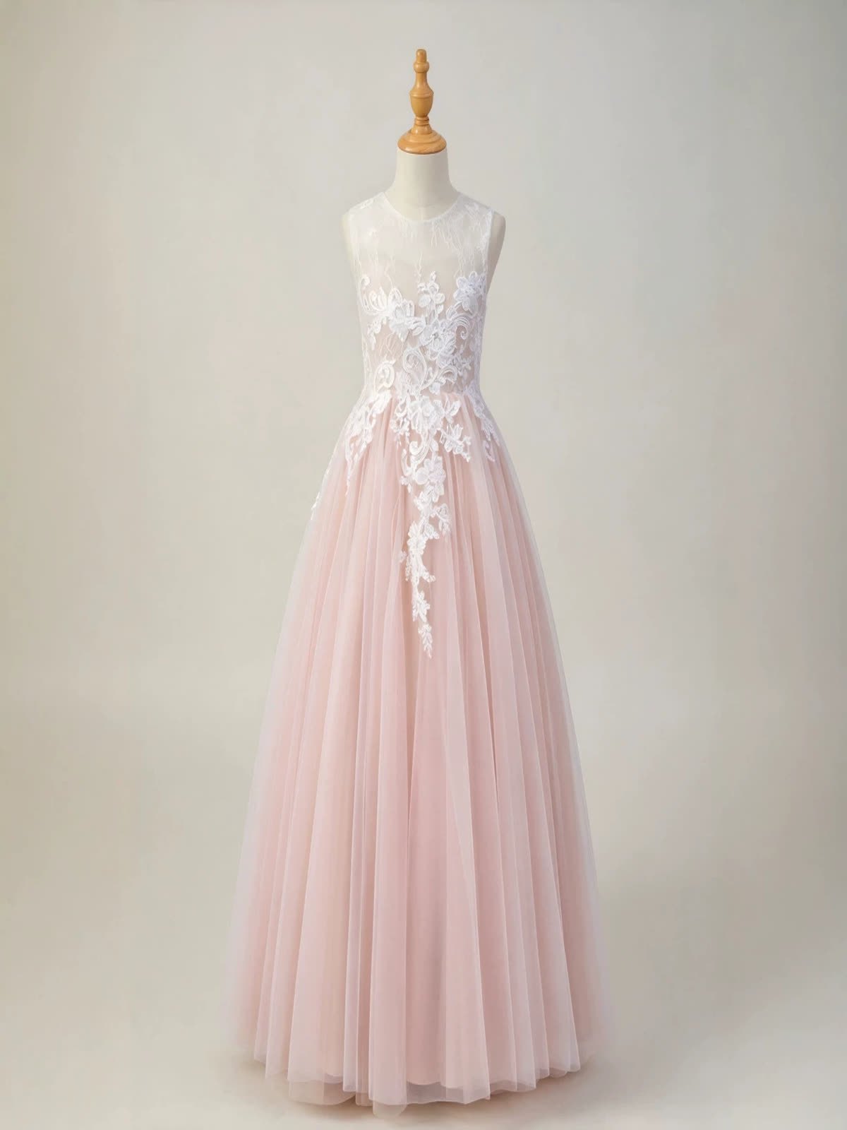 Mesh Lace Sleeveless Maxi Dresses - Light Pink - 14-15Y - image 10