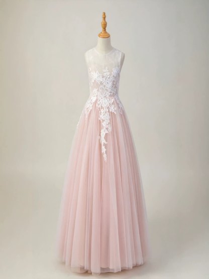 Mesh Lace Sleeveless Maxi Dresses - Light Pink - 14-15Y - image 10