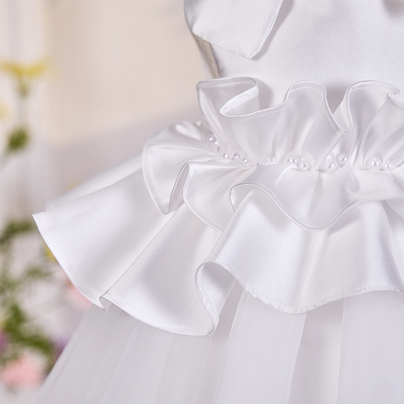 Satin Bow Folds Imitation Pearls Sleeveless Mid-long Dresses - image 6