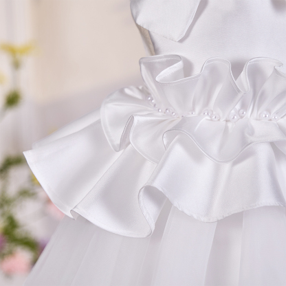 Satin Bow Folds Imitation Pearls Sleeveless Mid-long Dresses - image 6