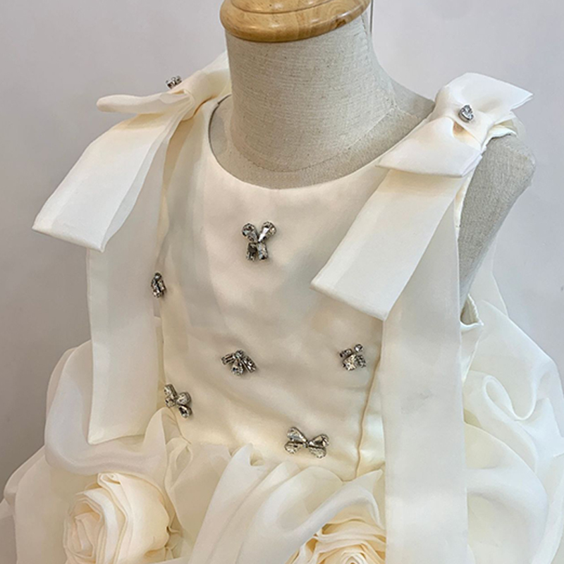 Organza Rosette Bow Rhinestone Sleeveless Short Dresses - image 12