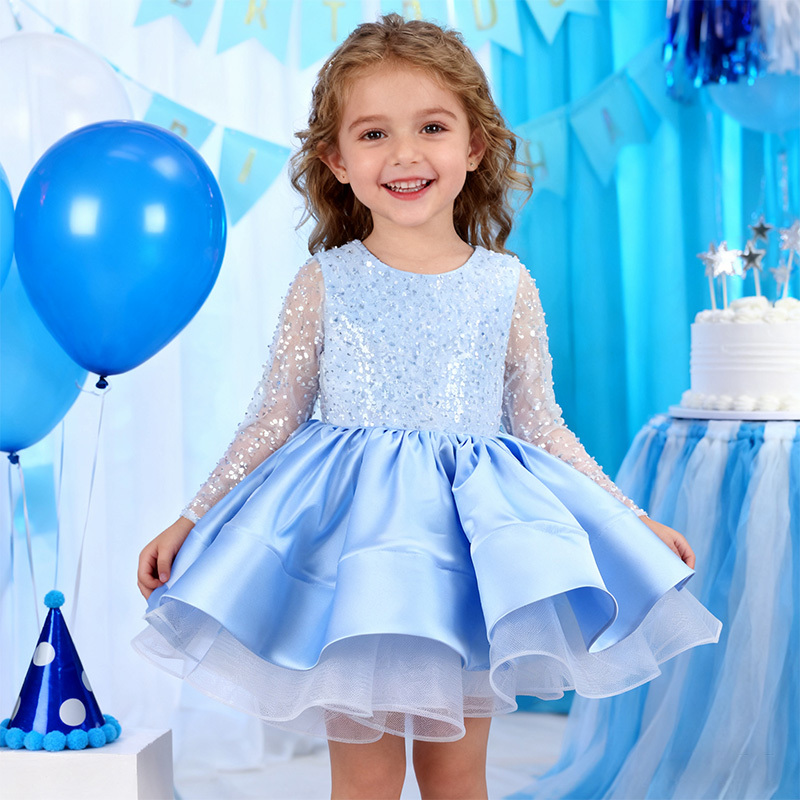 Satin Folds Sequins Long Sleeve Midi Dresses - image 12