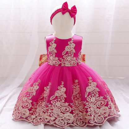 Mesh Lace Glitter Bow Lace Sequins Sleeveless Midi Dresses - Rose - 5-6Y - image 40