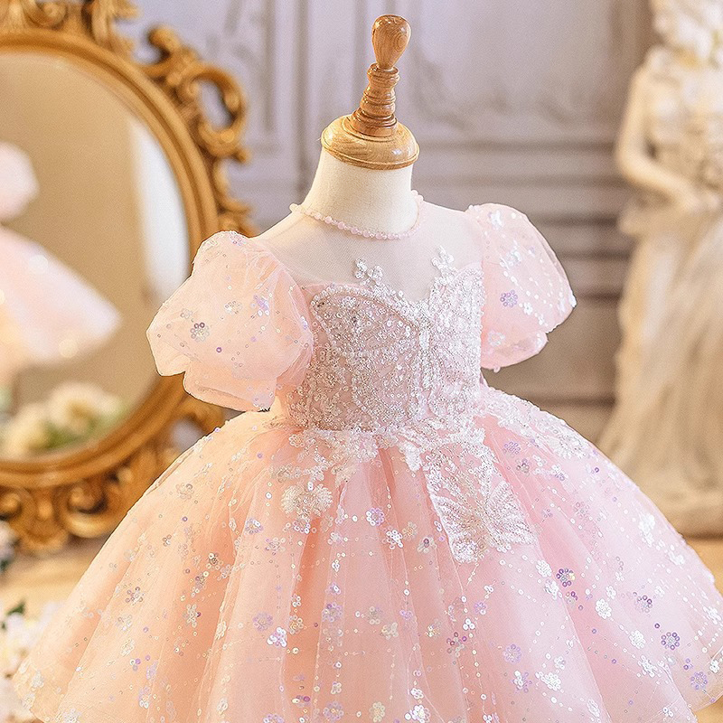 Mesh Sequins Applique Short Sleeve Short Dresses - image 4