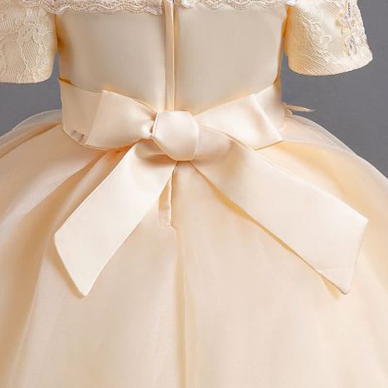 Organza Lace Bow Rosette Short Sleeve Maxi Dresses - image 15