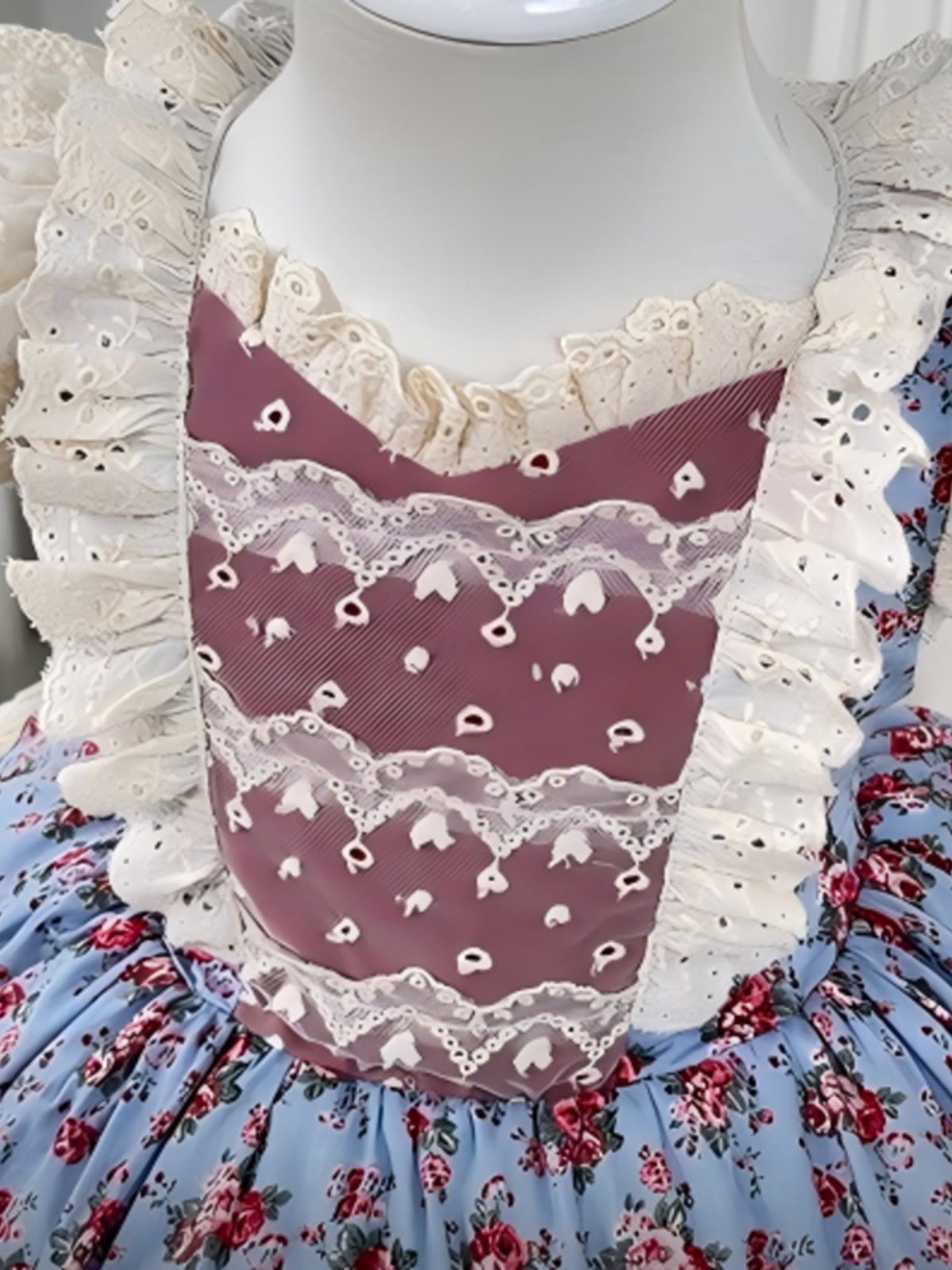 100% Cotton Stitching Lace Cap Sleeve Short Dresses - image 9