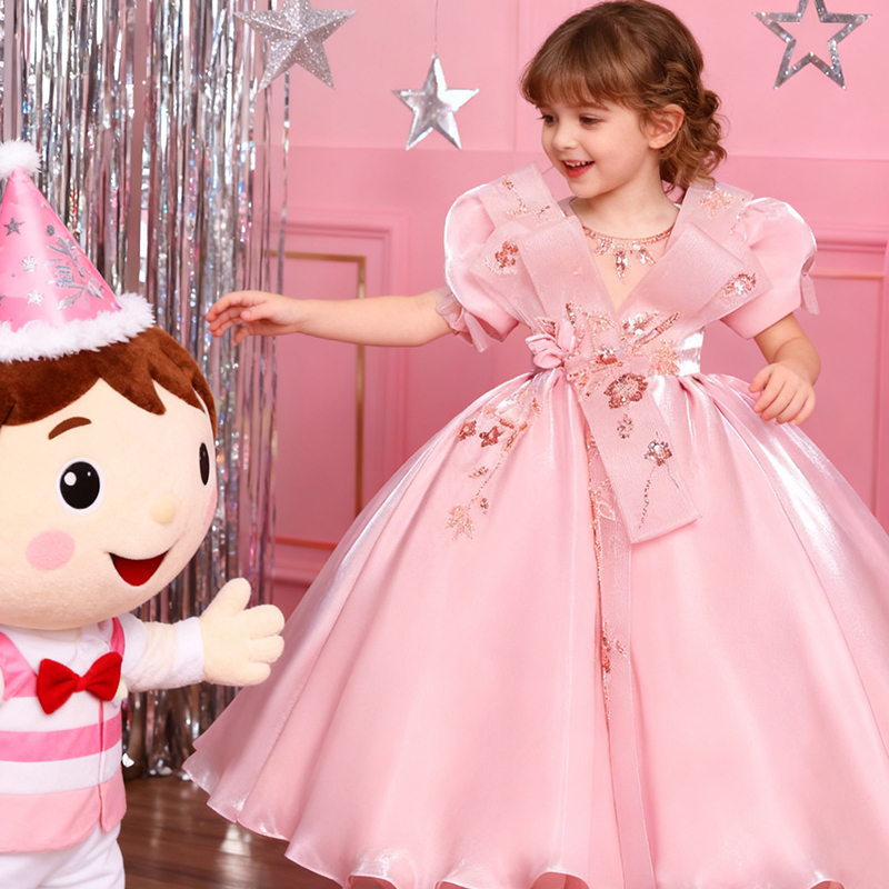 Organza Folds Rosette Short Sleeve Maxi Dresses - image 5