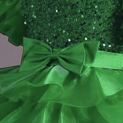 Organza Folds Sequins Bow Short Sleeve Mid-long Dresses - image 15