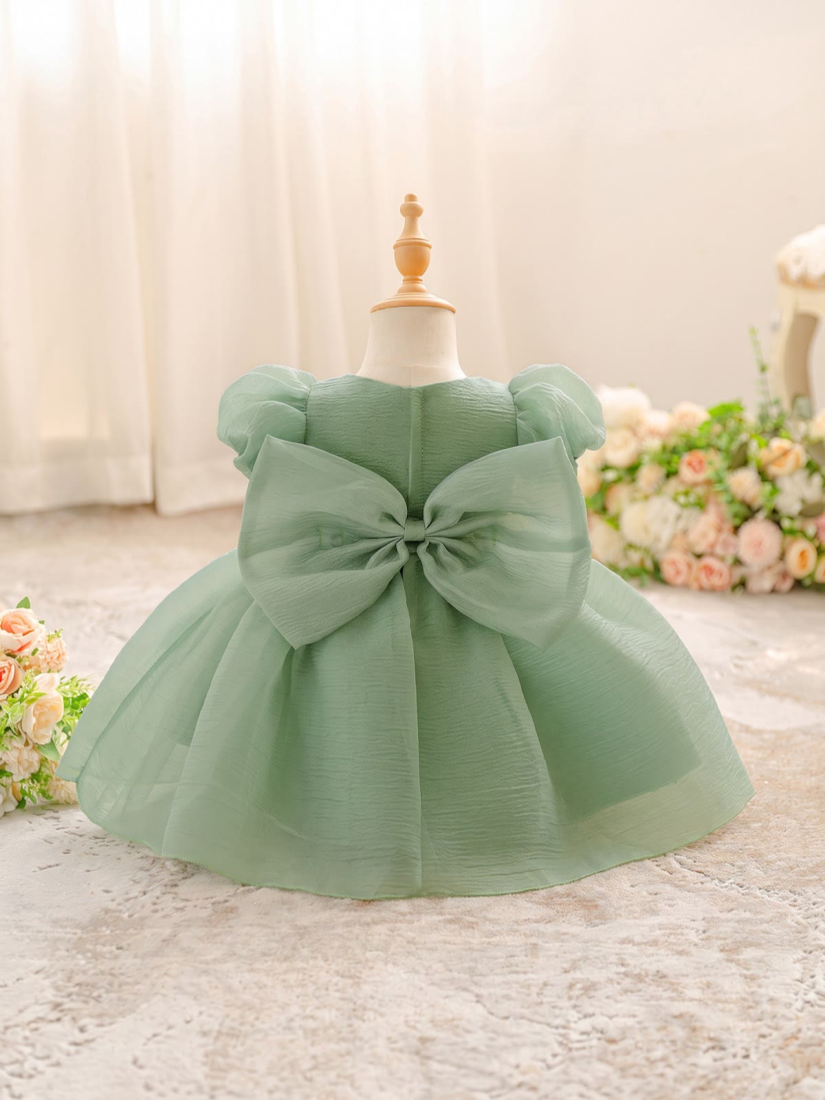 Organza Cotton-Blend Bow Ruched Short Sleeve Regular Dresses - image 19