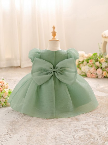 Organza Cotton-Blend Bow Ruched Short Sleeve Regular Dresses - image 19