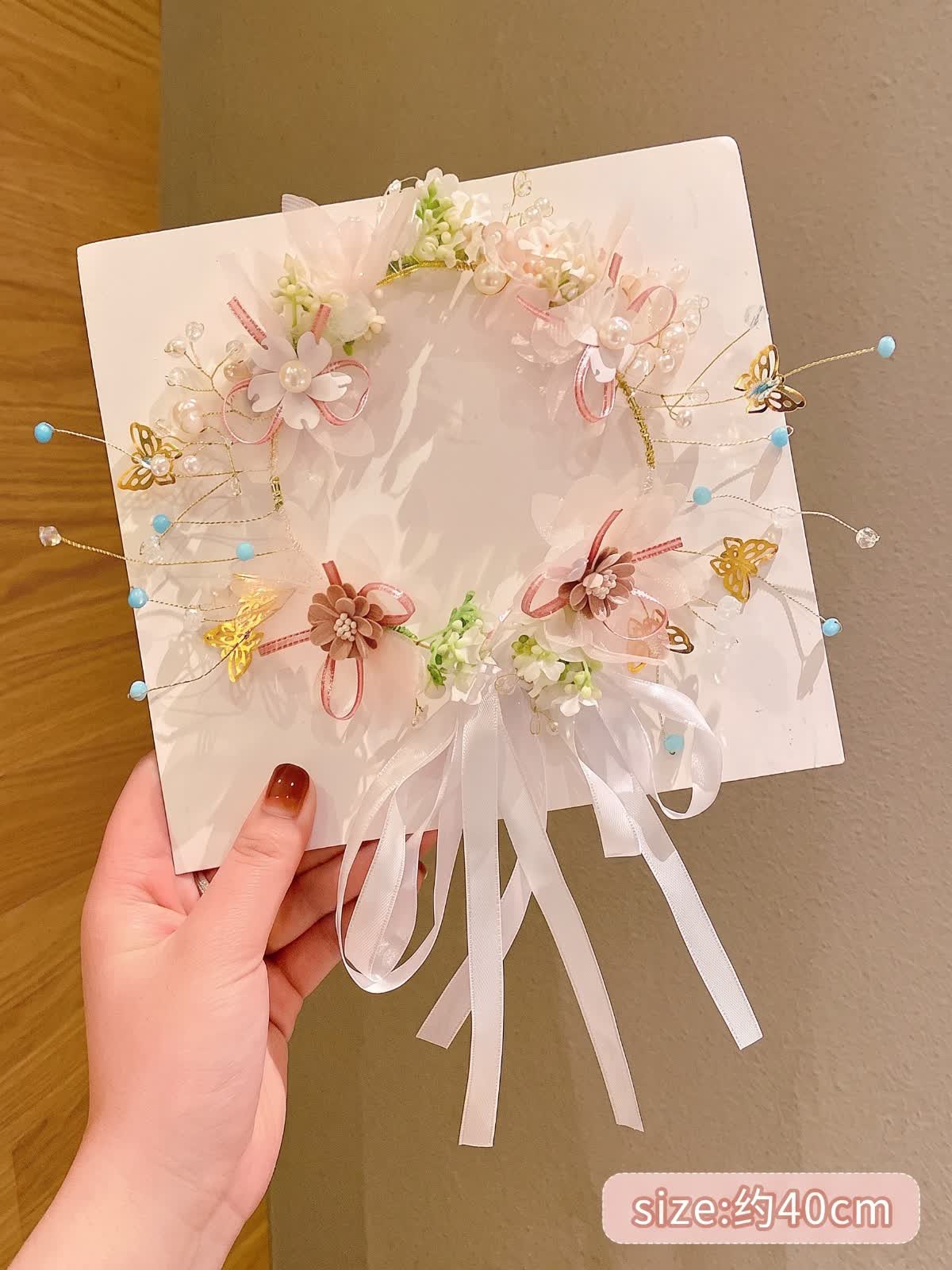 Easter Solid Rosette Hairband - Pink Butterfly Gold Garland - image 9