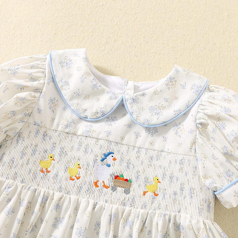 100% Cotton Bow Scramble Embroidery Short Sleeve Midi Dresses - image 4