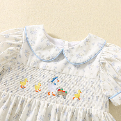 100% Cotton Bow Scramble Embroidery Short Sleeve Midi Dresses - image 4