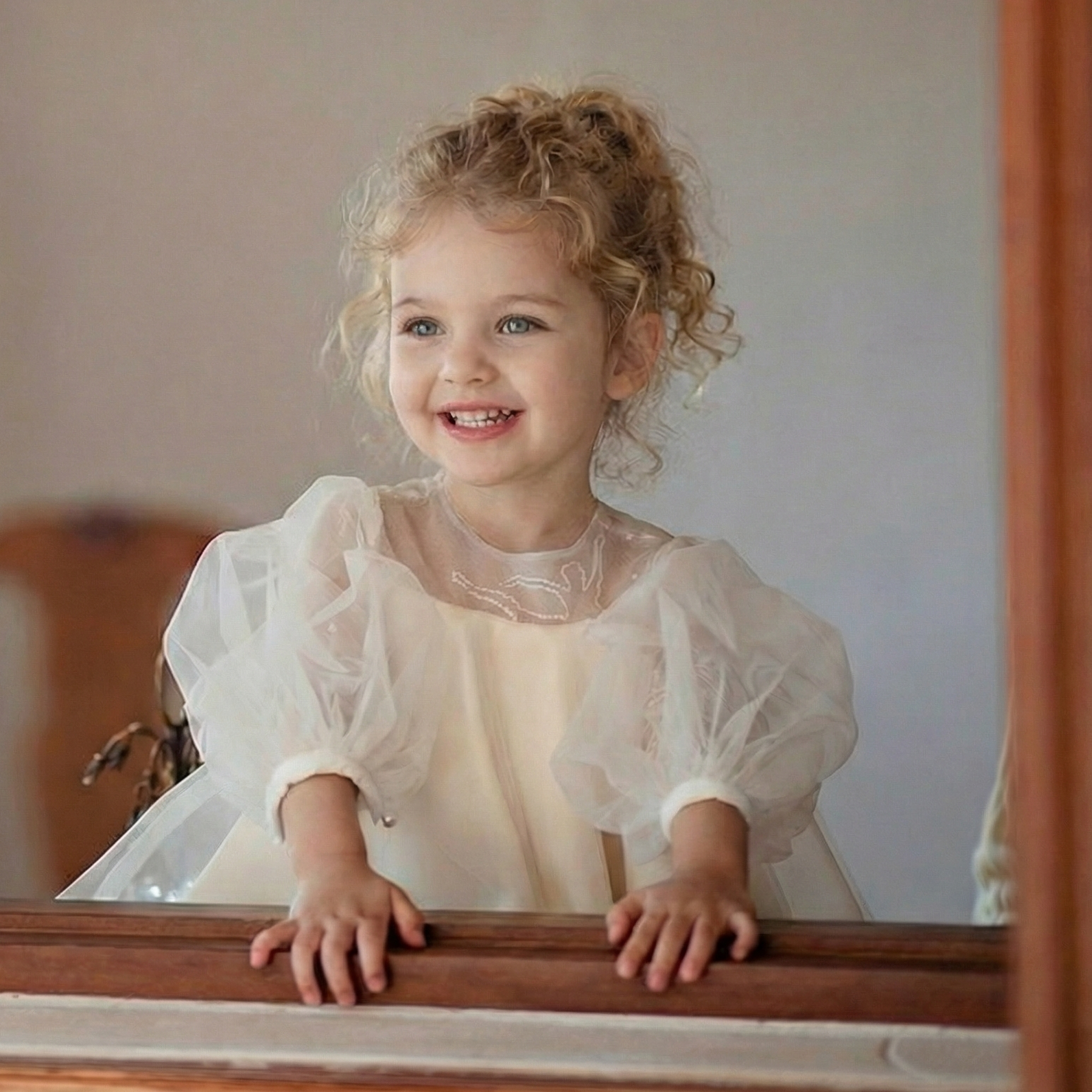 Mesh Bow Long Sleeve Midi Dresses - image 5