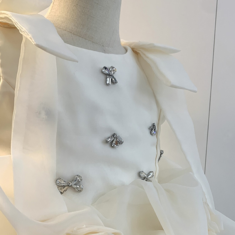Organza Rosette Bow Rhinestone Sleeveless Short Dresses - image 13