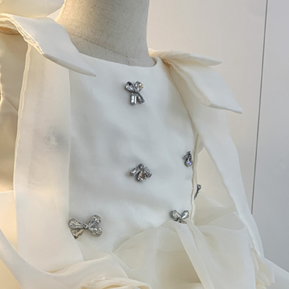 Organza Rosette Bow Rhinestone Sleeveless Short Dresses - image 13
