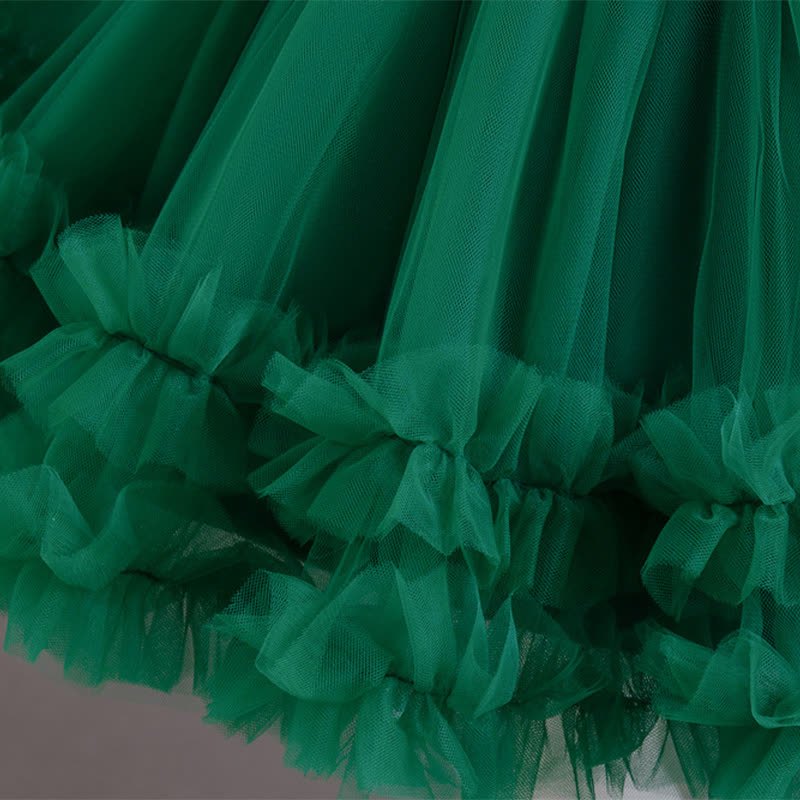 Mesh Bow Sequins Folds Short Sleeve Mid-long Dresses - image 15