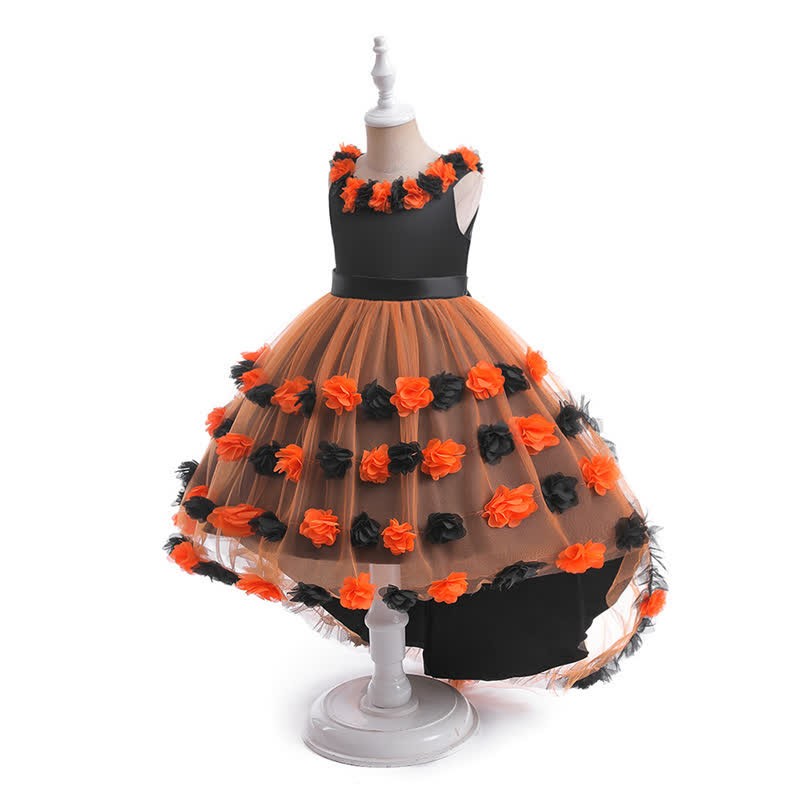 Satin & Mesh Rosette Sleeveless Mid-long Dresses - image 13