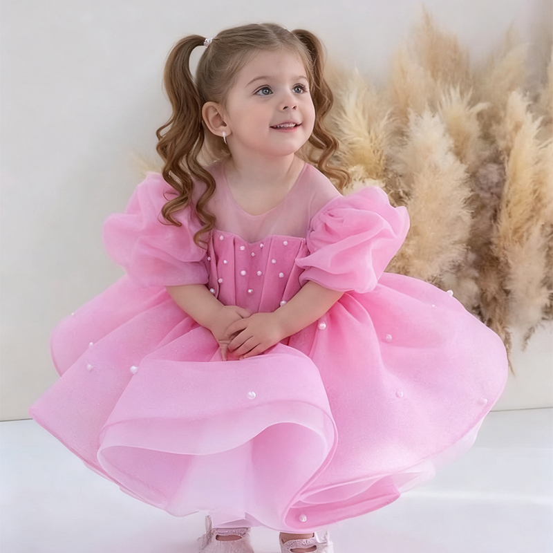 Chemical Fiber Blend Bow Imitation Pearls Short Sleeve Mid-long Dresses - image 6