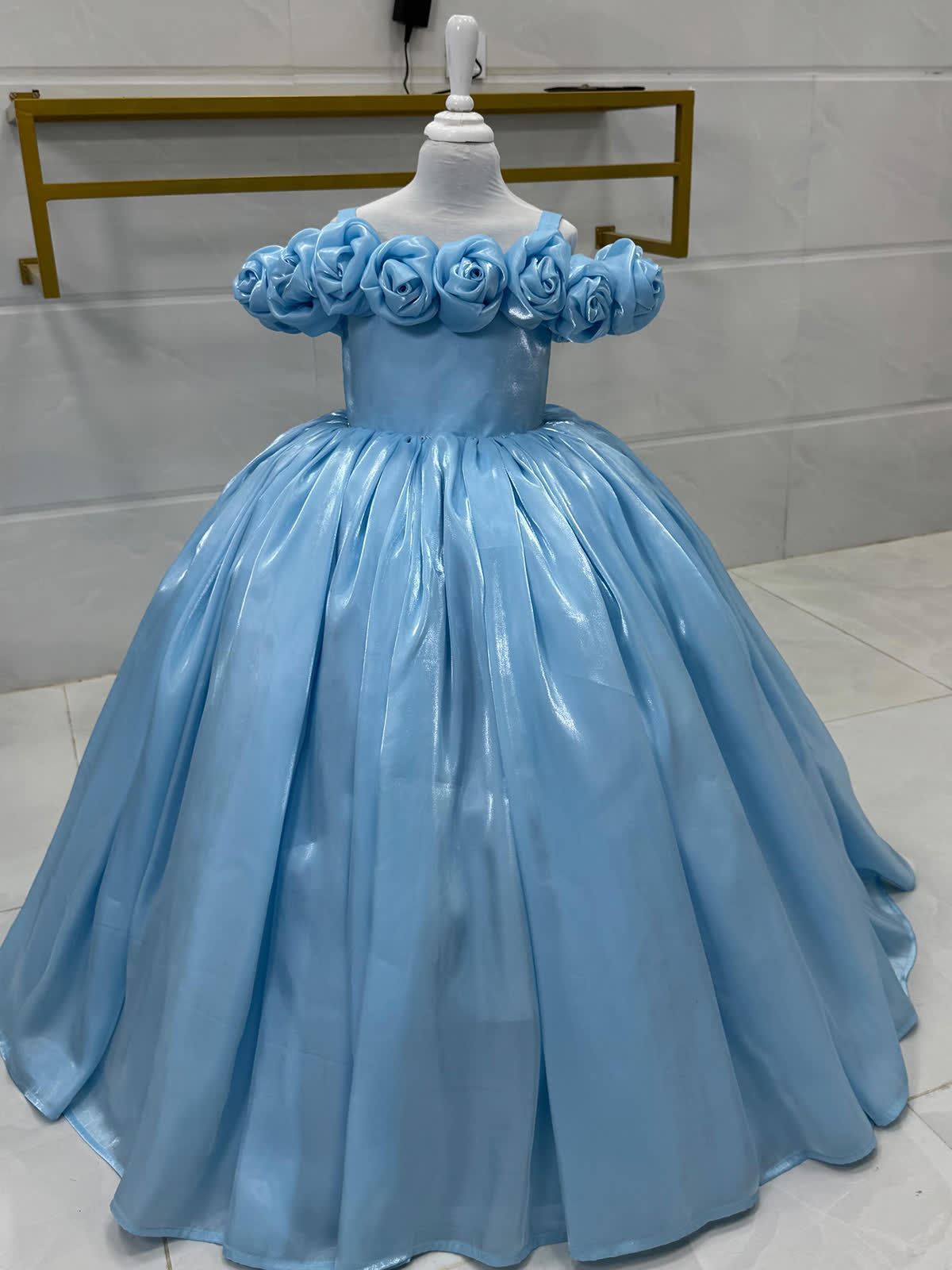 Organza Rosette Sleeveless Maxi Dresses - Blue floor-length - 160cm - image 4