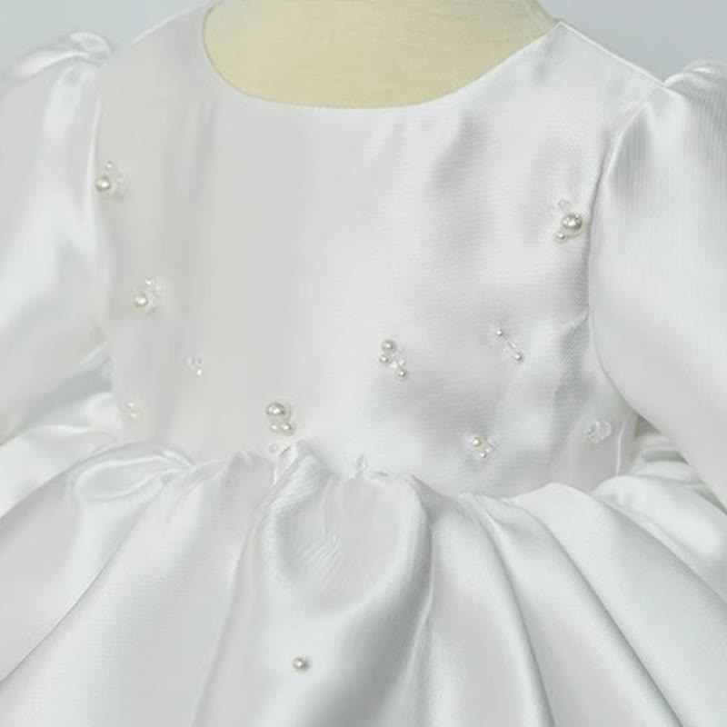 Satin Pearl Long Sleeve Mid-long Dresses - image 4