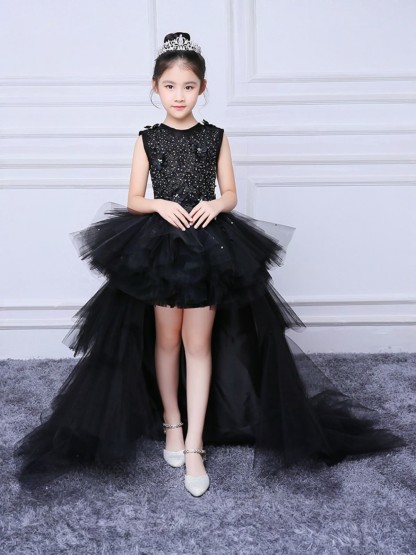 Mesh Rosette Sleeveless Midi Dresses - Black - 160cm - image 14