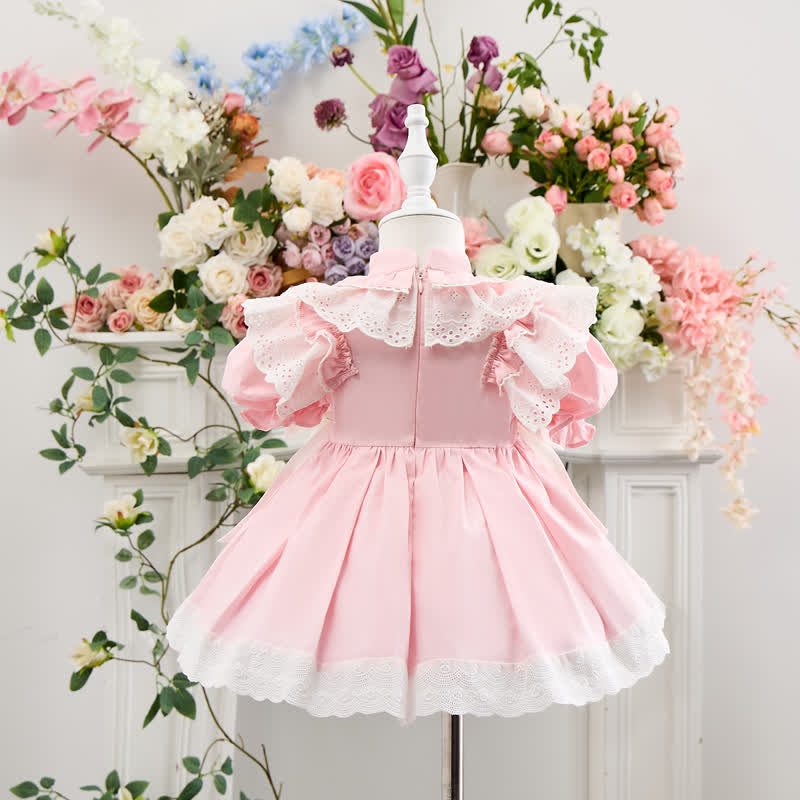 100% Cotton Bow Stitching Lace Short Sleeve Short Dresses - image 7
