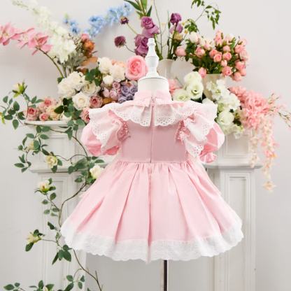100% Cotton Bow Stitching Lace Short Sleeve Short Dresses - image 7