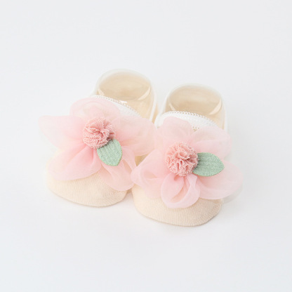 100% Cotton Solid Rosette Socks - Beige - 6-12M - image 3
