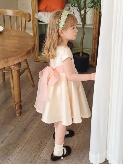 Satin Bow Short Sleeve Short Dresses - image 6