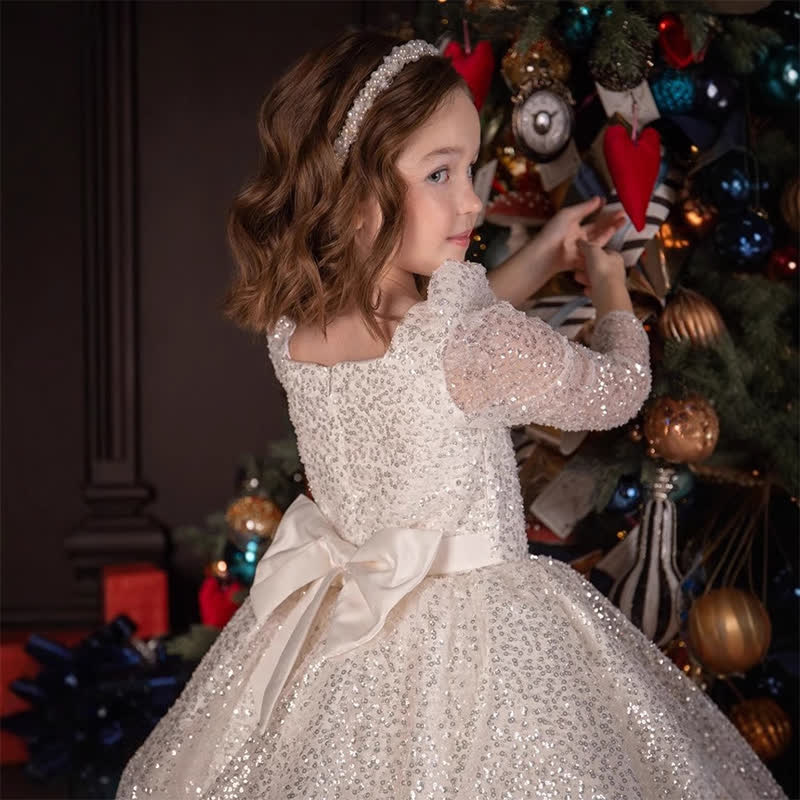 Satin Sequins Folds Long Sleeve Mid-long Dresses - image 6