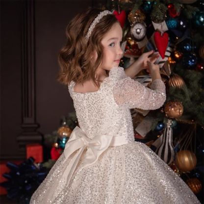 Satin Sequins Folds Long Sleeve Mid-long Dresses - image 6