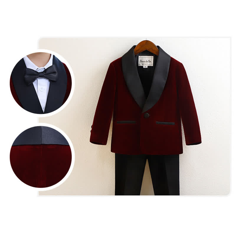 Velvet Button Pocket Stitching Long Sleeve Regular 5-piece Formal Suit - image 7
