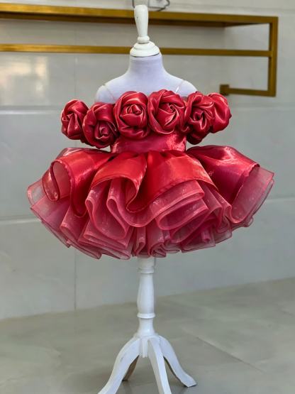 Organza Rosette Sleeveless Short Dresses - Red  - 160cm - image 5