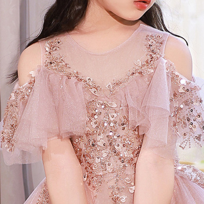 Mesh Sequins Lantern Sleeve Maxi Dresses - image 4