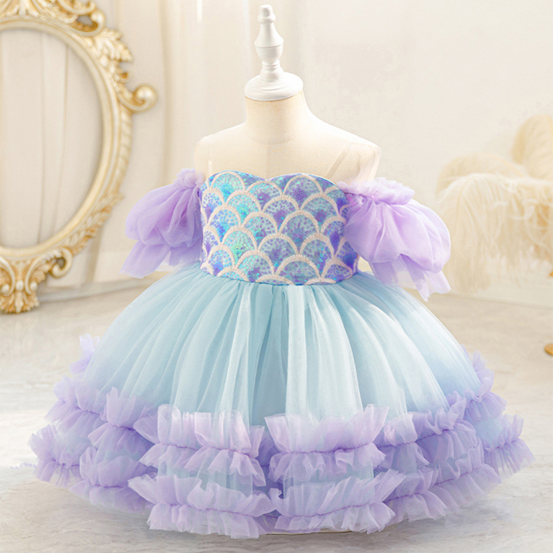 Mesh Tiered Short Sleeve Midi Dresses - image 3