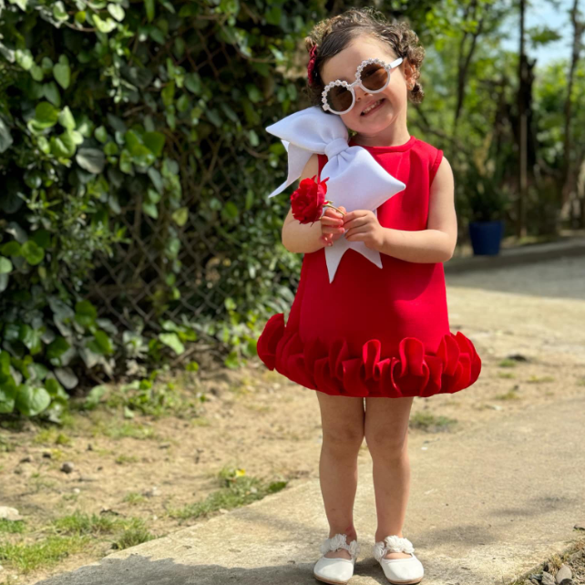 SCUBA KNIT Bow Sleeveless Midi Dresses - Red - 6Y - image 1