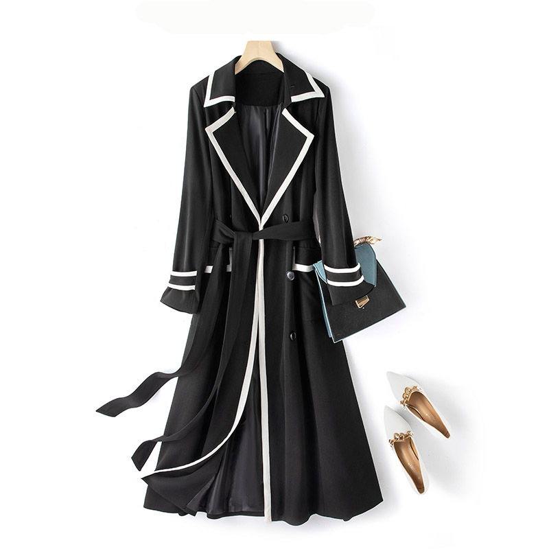 Retro French large size trench coat, 2024 temperament Hepburn style slim long coat for women