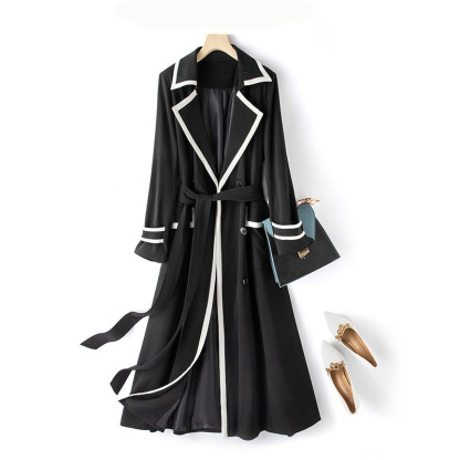 Retro French large size trench coat, 2024 temperament Hepburn style slim long coat for women
