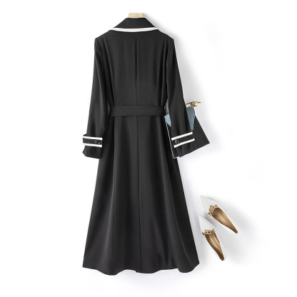 Retro French large size trench coat, 2024 temperament Hepburn style slim long coat for women