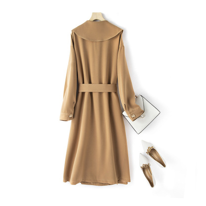 Large size French casual windbreaker 2024 fashion temperament slim waist long coat for women