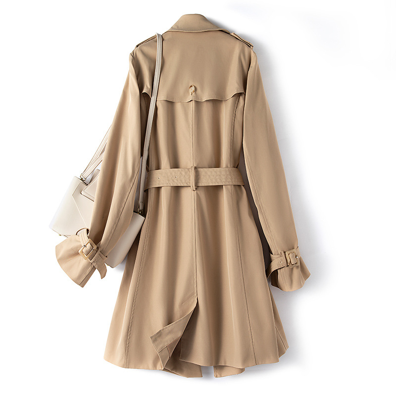 Spot spring new 2024 French simple waist large size windbreaker ins slim slim long coat