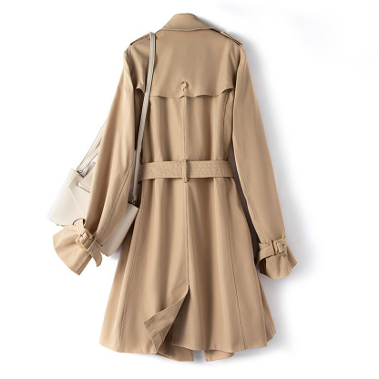 Spot spring new 2024 French simple waist large size windbreaker ins slim slim long coat