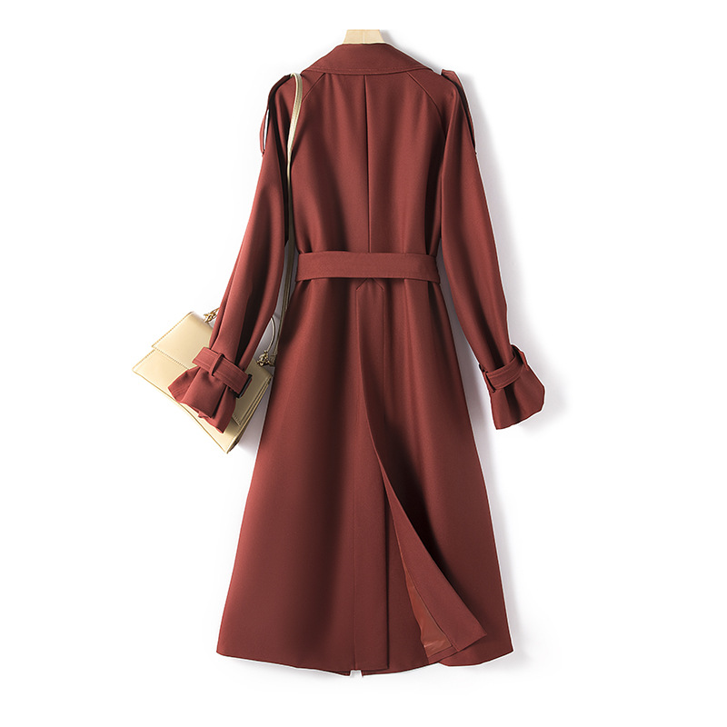 2024 Korean style temperament plus size windbreaker, slim and versatile long coat, lace-up waist women's clothing