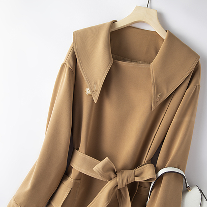 Large size French casual windbreaker 2024 fashion temperament slim waist long coat for women