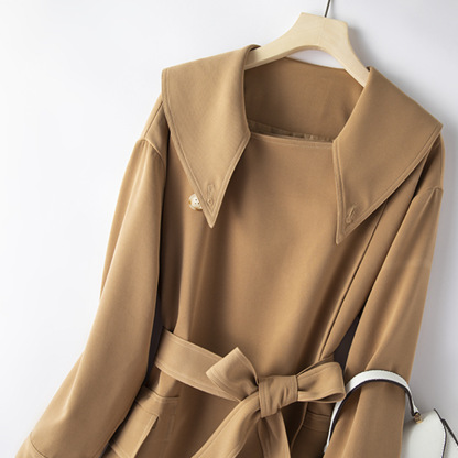 Large size French casual windbreaker 2024 fashion temperament slim waist long coat for women